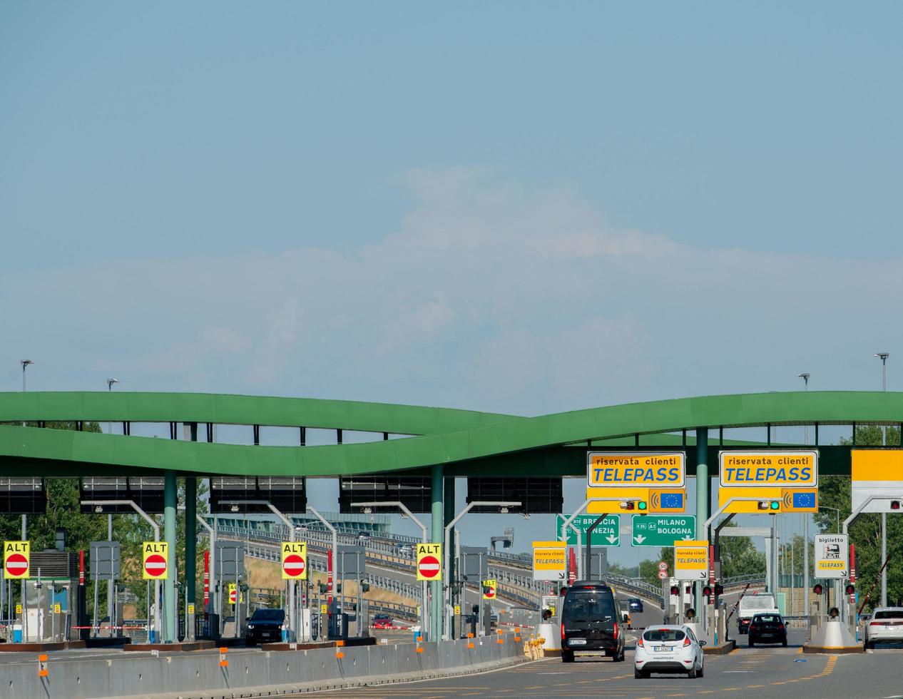 Milan Italy 2022 Barrier of the motorway toll booth that connects Milan with Brescia photo