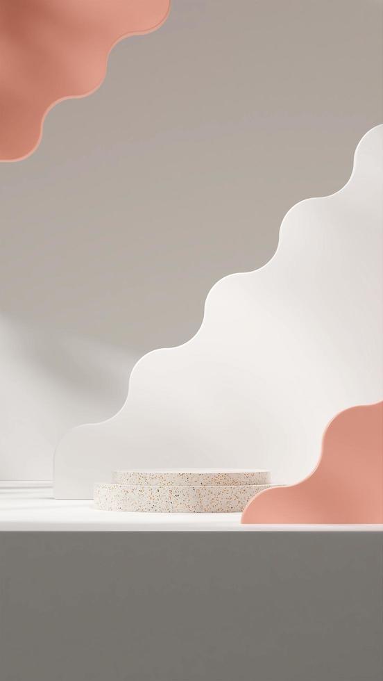 Pink and white backdrop wall 3d render image mockup background of terrazzo podium in portrait photo