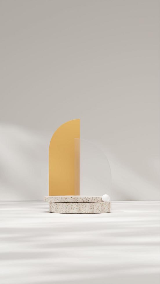 3d rendering image mockup of terrazzo podium in portrait with yellow and frosted glass backdrop photo