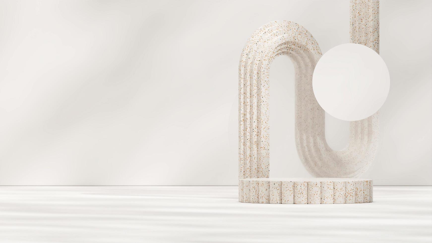 3d render template mockup of terrazzo podium in landscape with textured geometrical shape photo