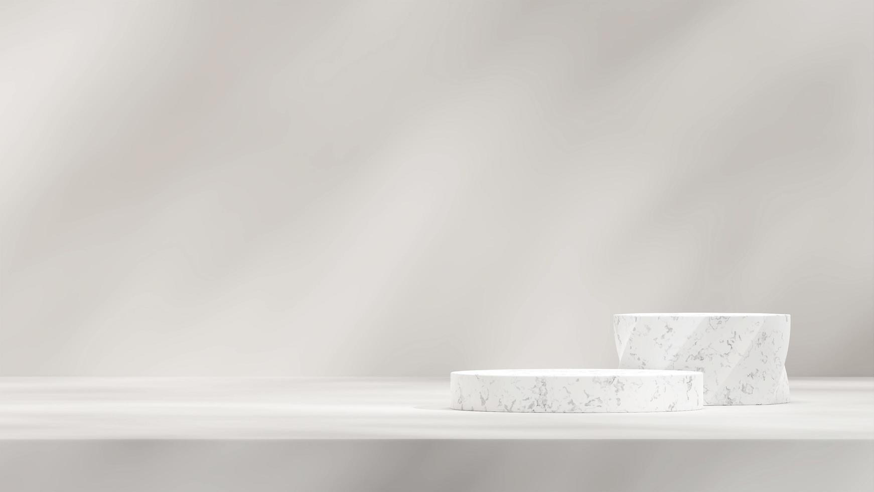 3d render mockup template of marble podium in landscape with white wall and sun shadow photo
