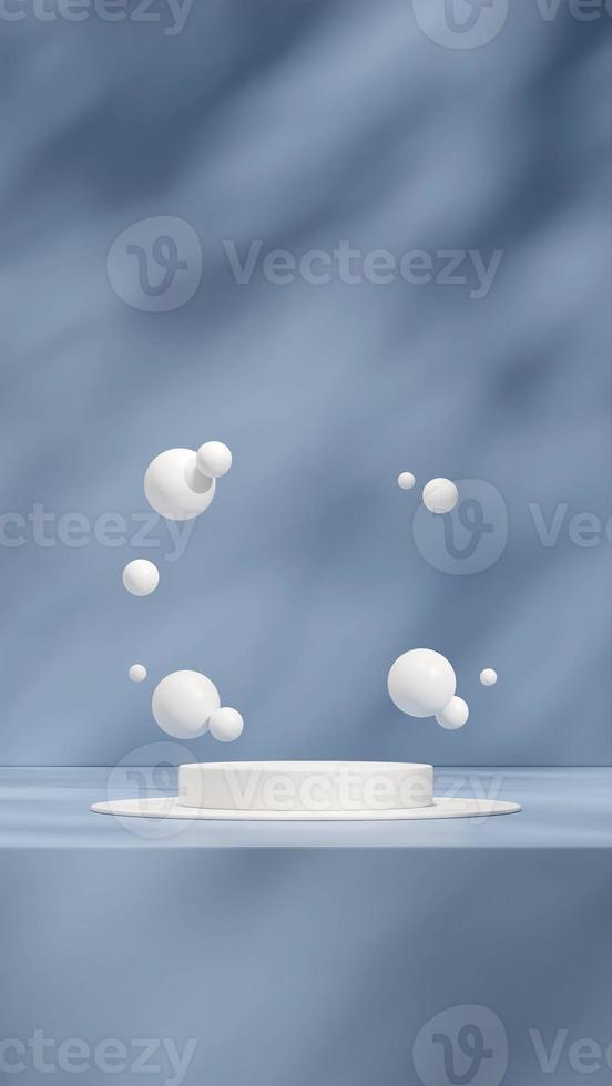 Maqueta de plantilla de representación 3d de podio blanco en retrato con esfera flotante y sombra solar foto