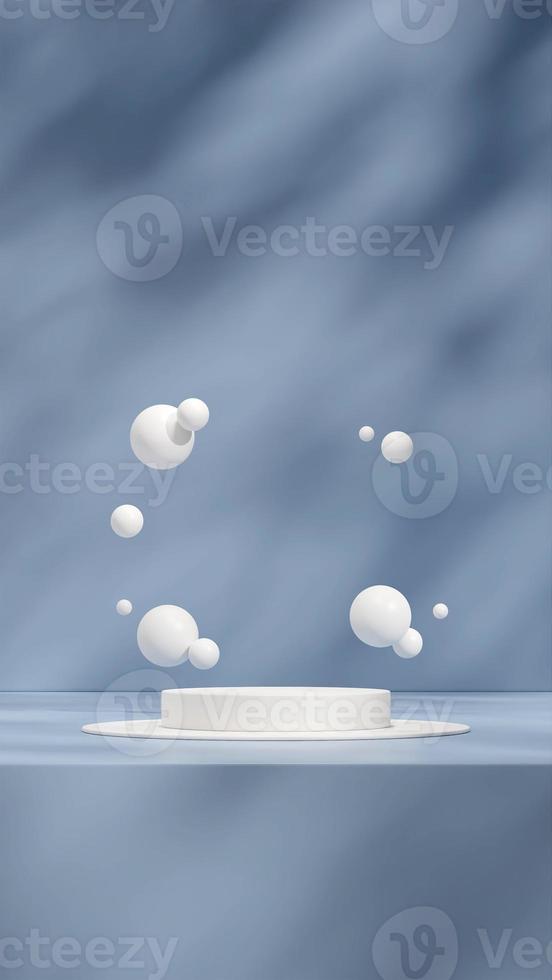 3d rendering template mockup of white podium in portrait with floating sphere and sun shadow photo