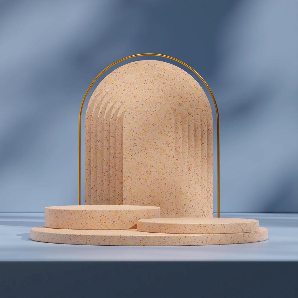 Brown terrazzo podium product with blue background 3d rendering mockup template in square photo