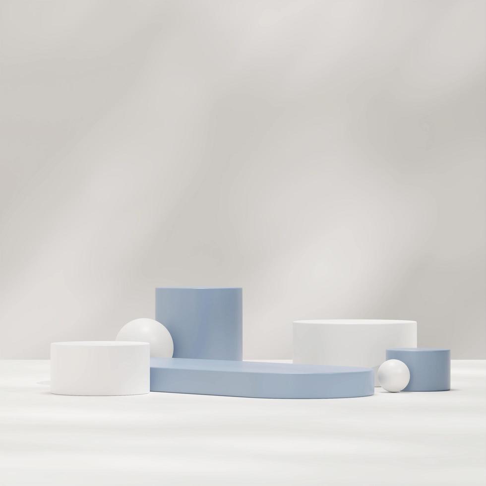 3d rendering template mockup of white and blue podium in square with decorative shape and shadow photo