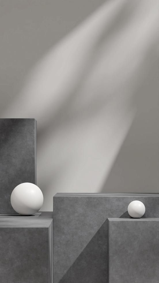 Portrait concrete podium sun shadow white wall with sphere 3d rendering product mockup template photo