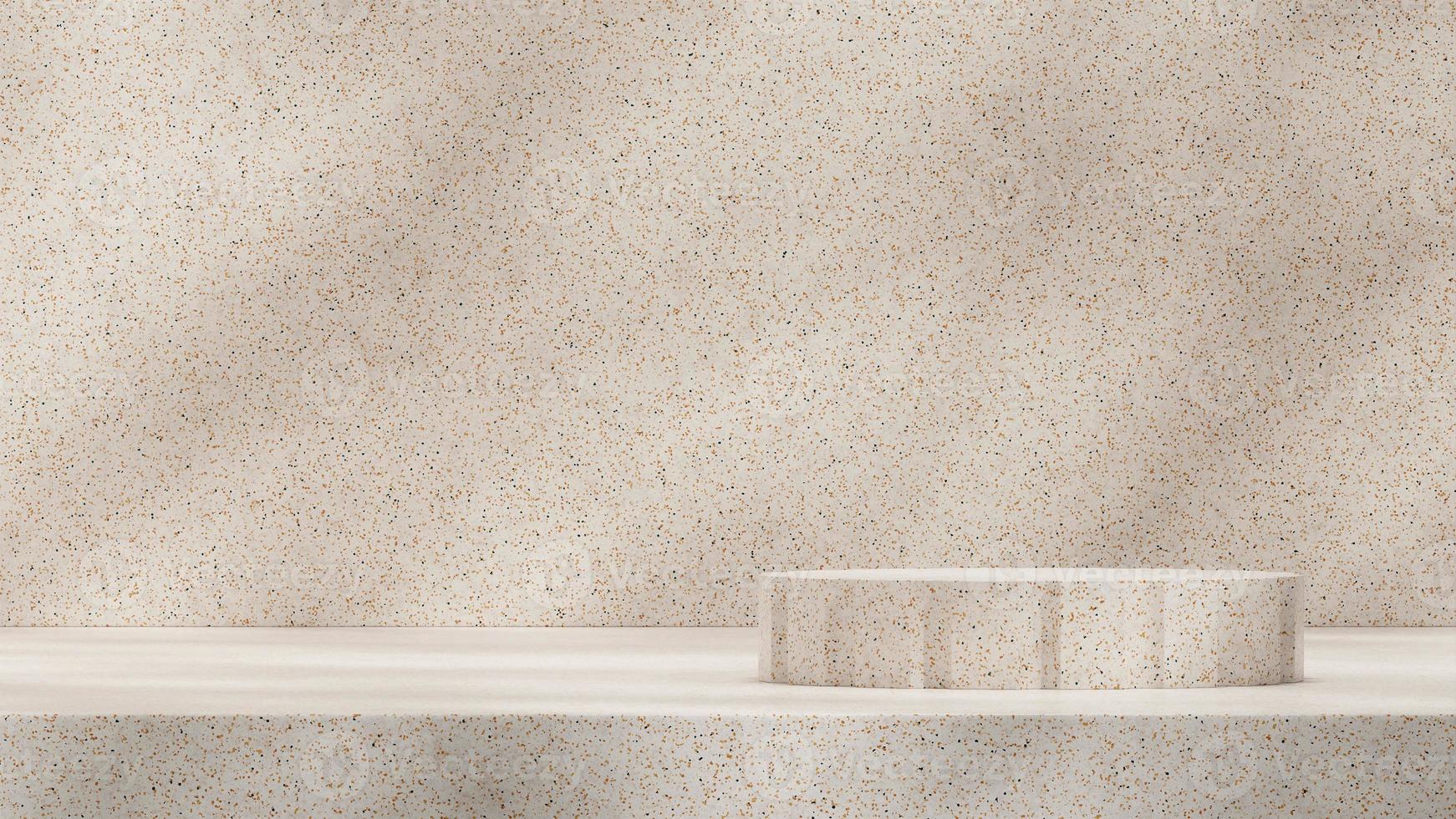 3d rendering template mock up of terrazzo podium in landscape with terrazzo wall background photo