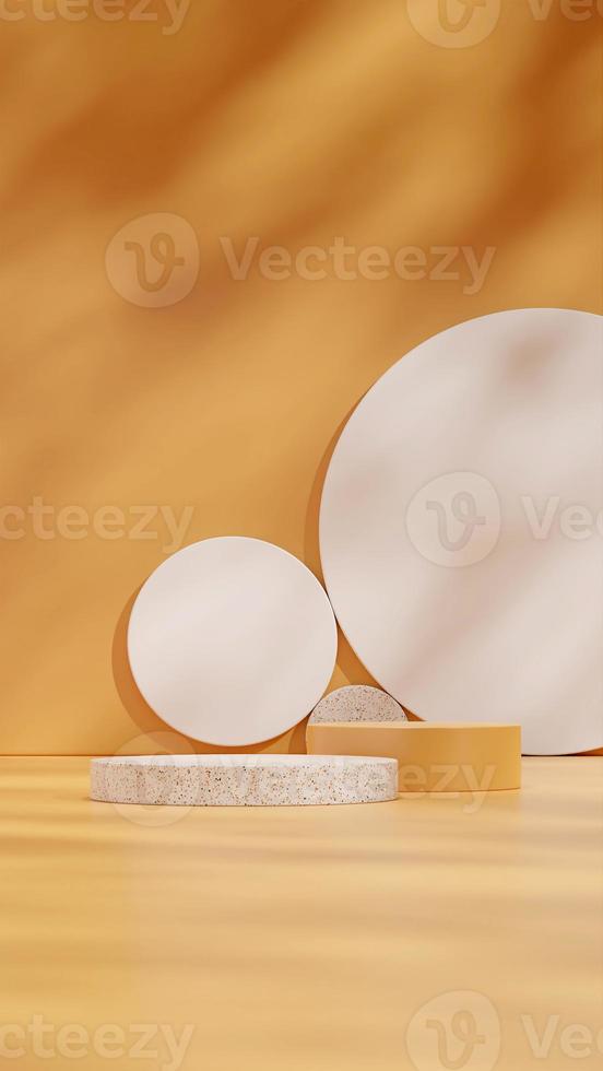 Yellow scene with white circle background terrazzo podium 3d rendering image mockup in portrait photo