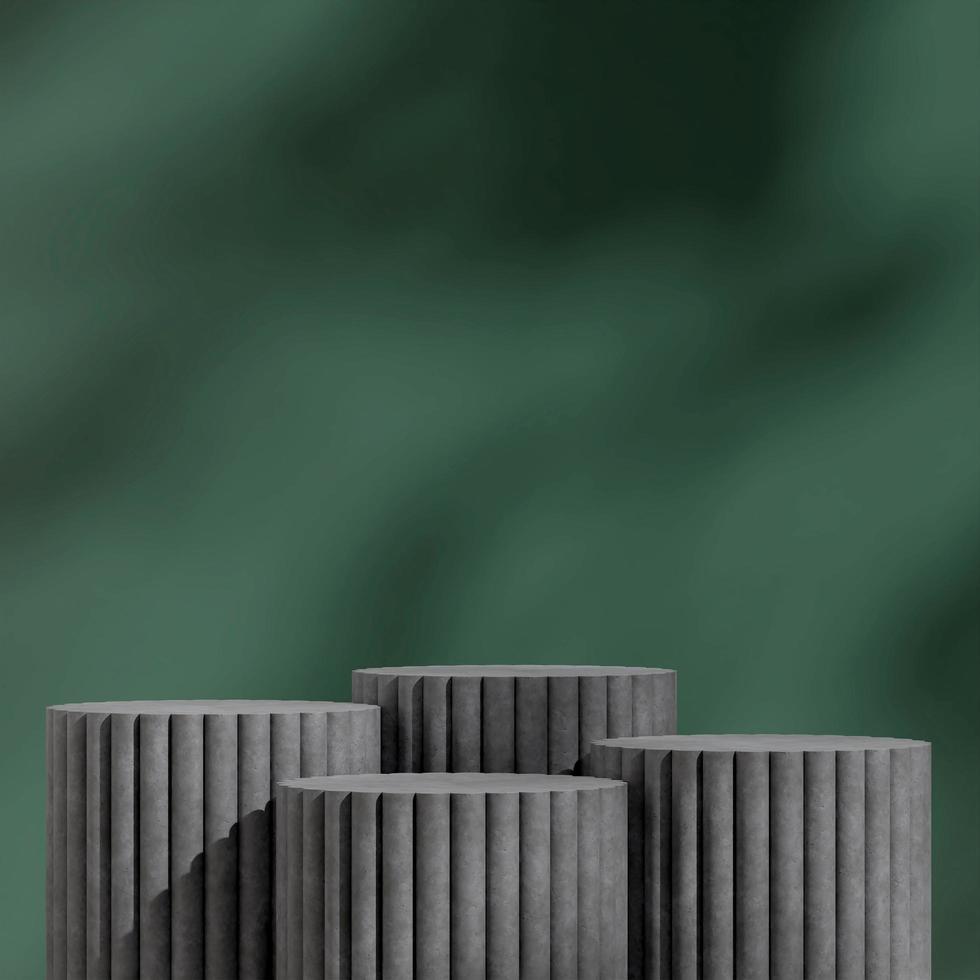 Grey concrete texture step podium in square with green background 3d rendering mockup product photo