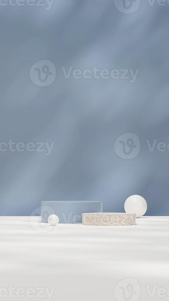 3d rendering mockup template of terrazzo and blue podium in portrait with white sphere and shadow photo