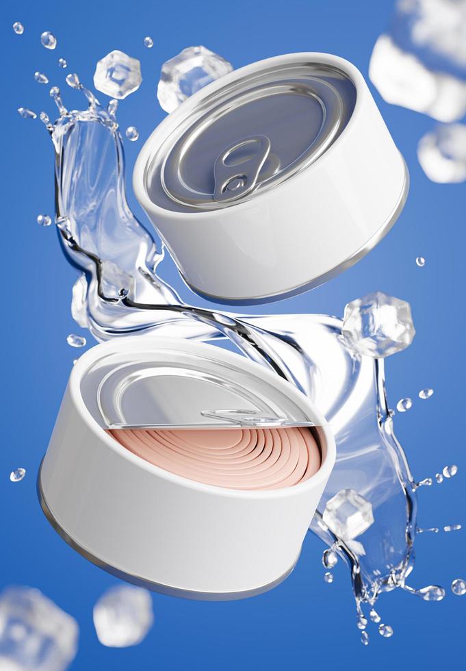 3d render of canned tuna in spring water for your mockup design photo