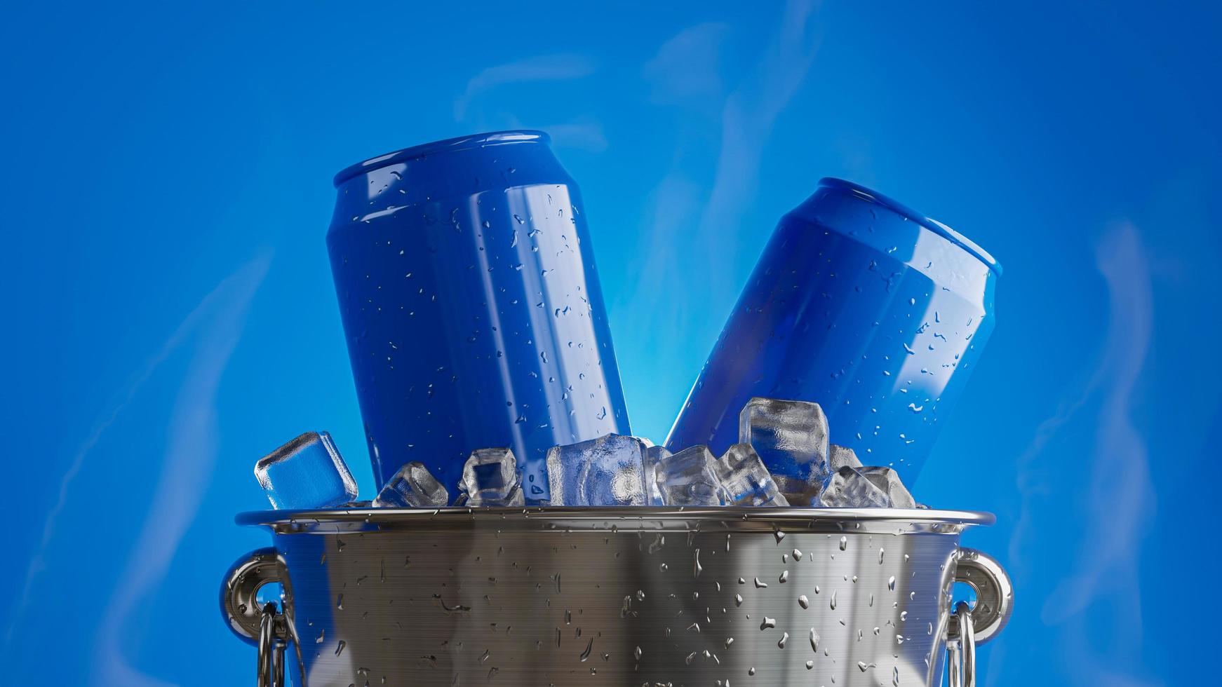 Full metal bucket with ice cubes and pieces of crushed ice isolated on  white background. Stock Photo