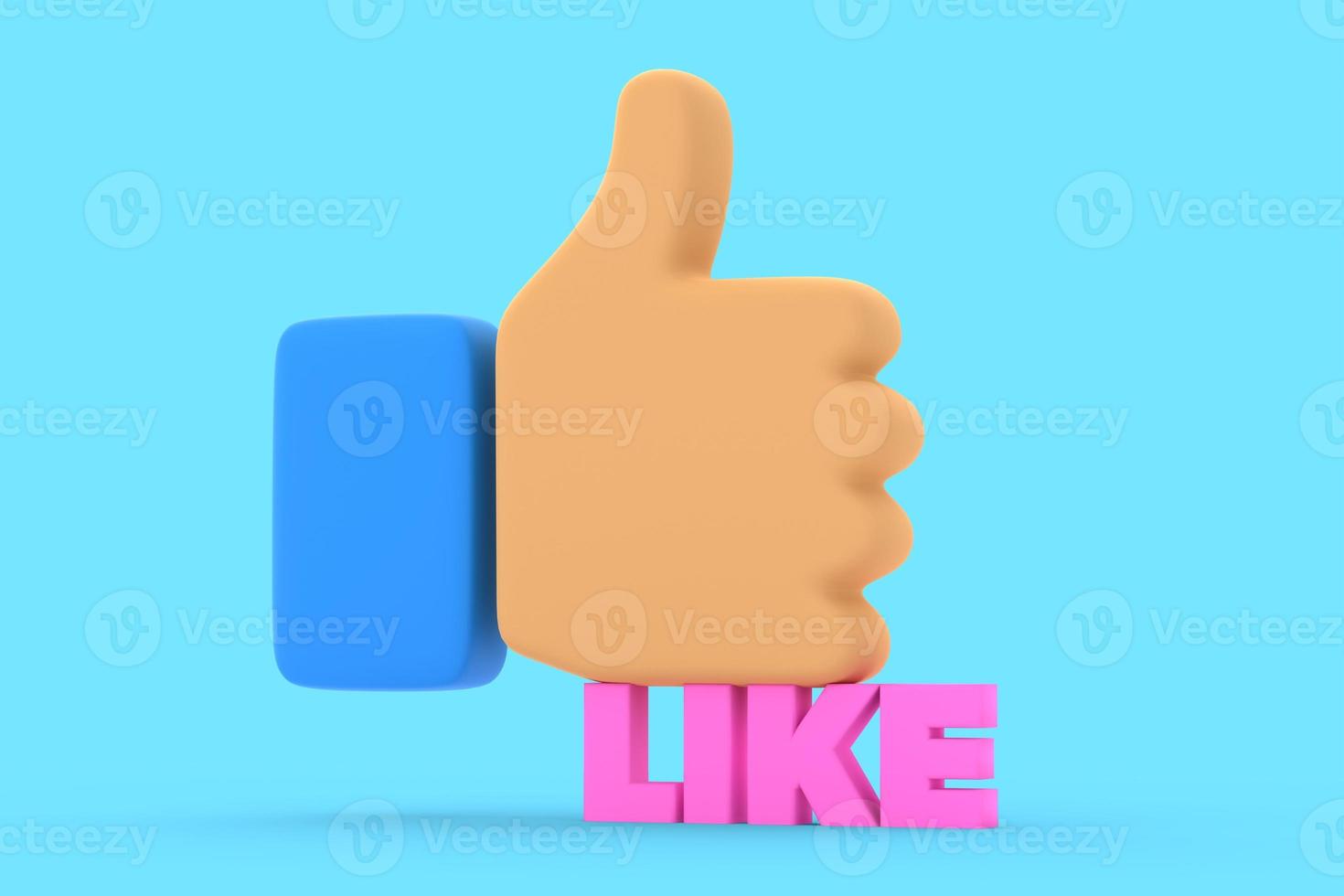 Sign of approval, like, on social media. Thumb raised up. 3D render. photo