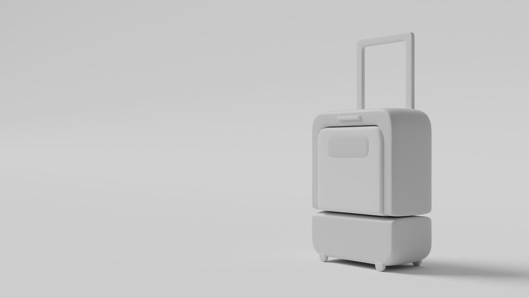 Travel bag for traveling on wheels, stands on white background, next to empty space for insertion. 3D rendering. photo