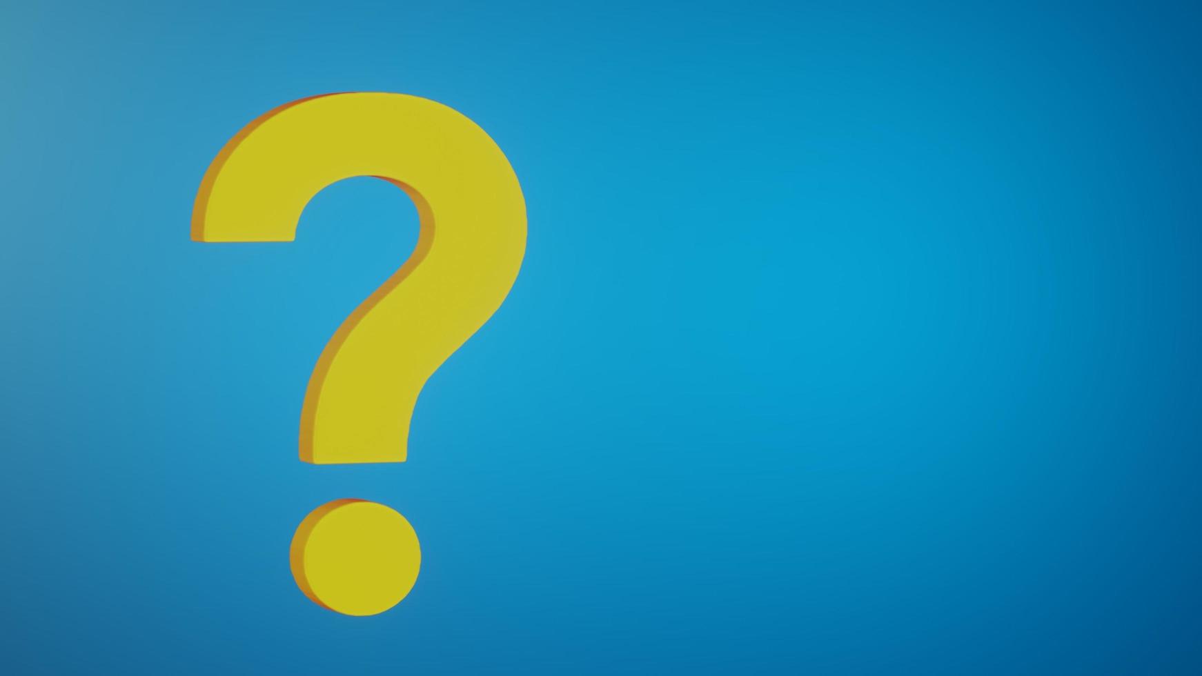 Yellow question mark on blue background in 3D space. photo