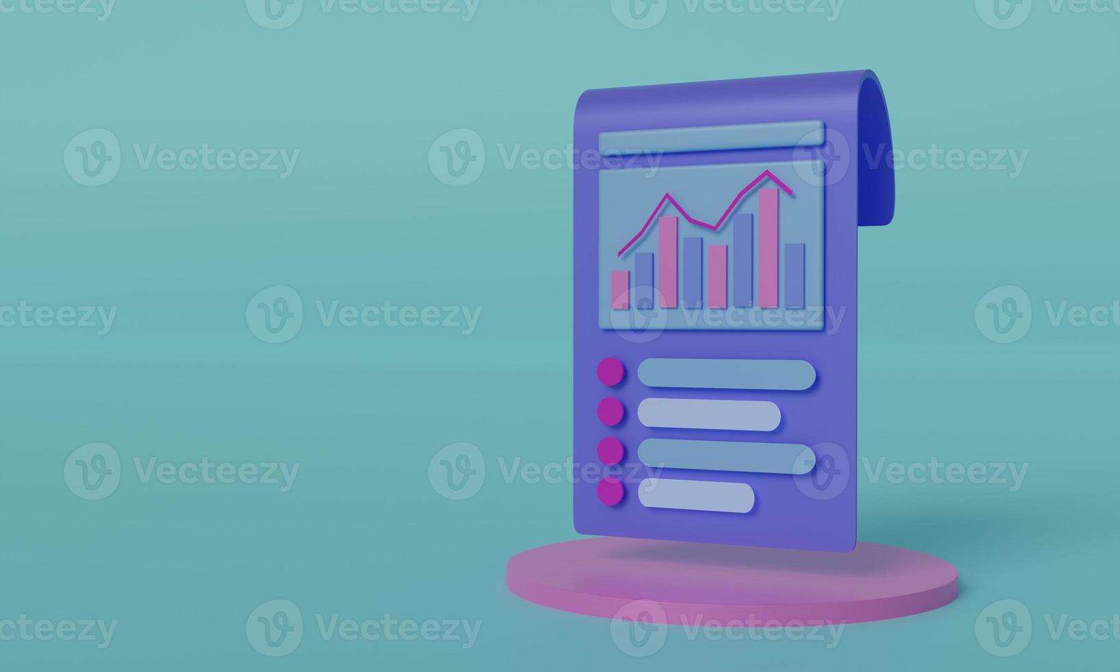 Growth chart on sheet with plan items. Analyze conduct of business with help of graphs and diagrams. 3D render. photo