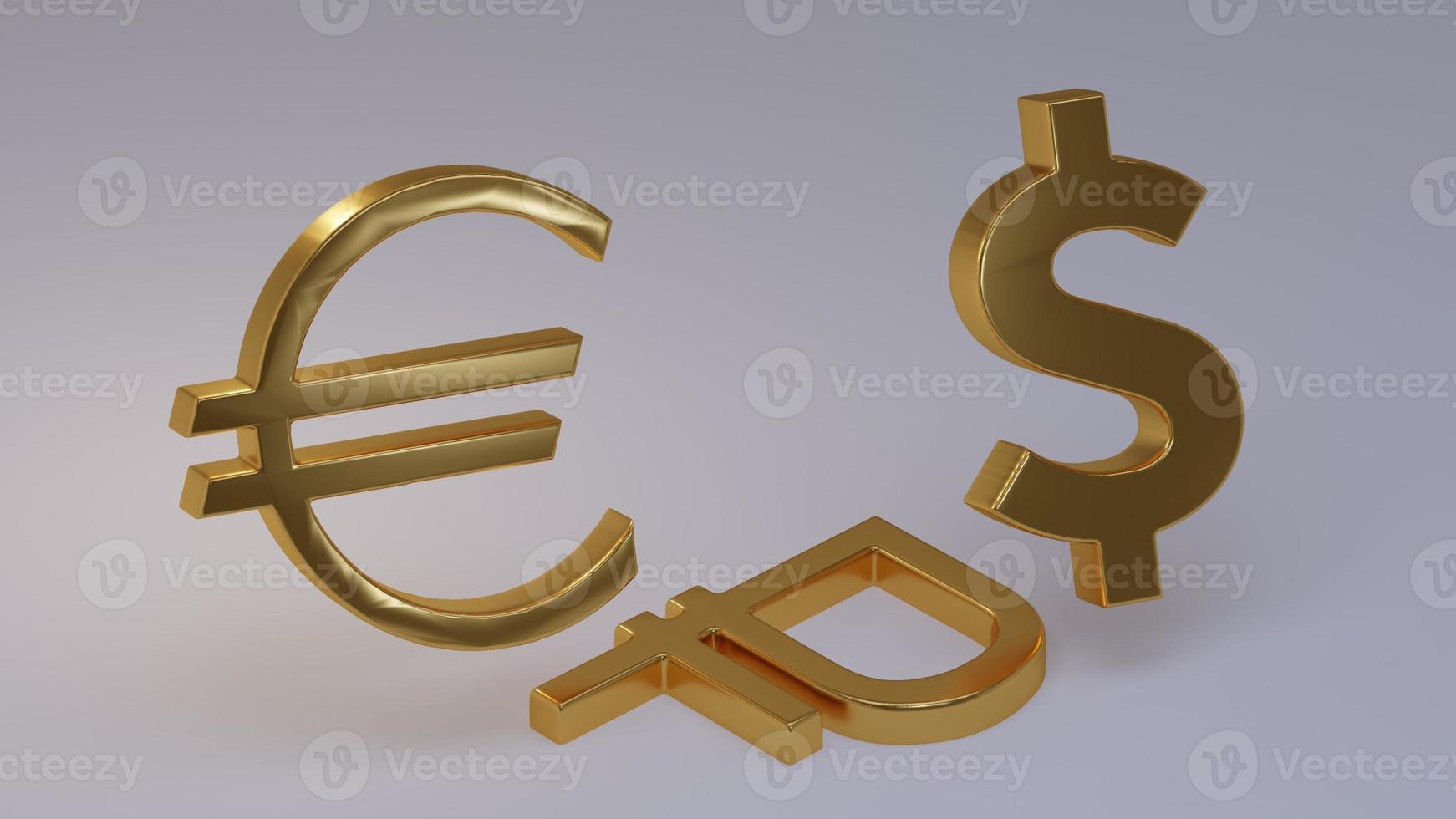 signos de monedas monetarias euro, dólar y rublo ruso sobre fondo claro en espacio 3d. el signo del rublo se encuentra como símbolo de la depreciación del tipo de cambio. foto