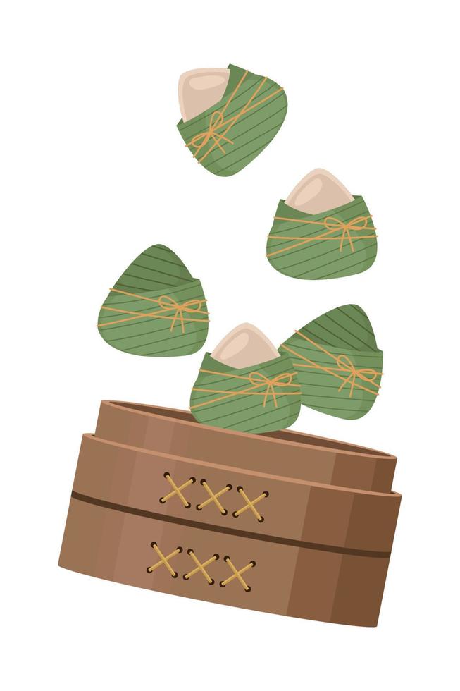 zongzi food in wooden basket vector