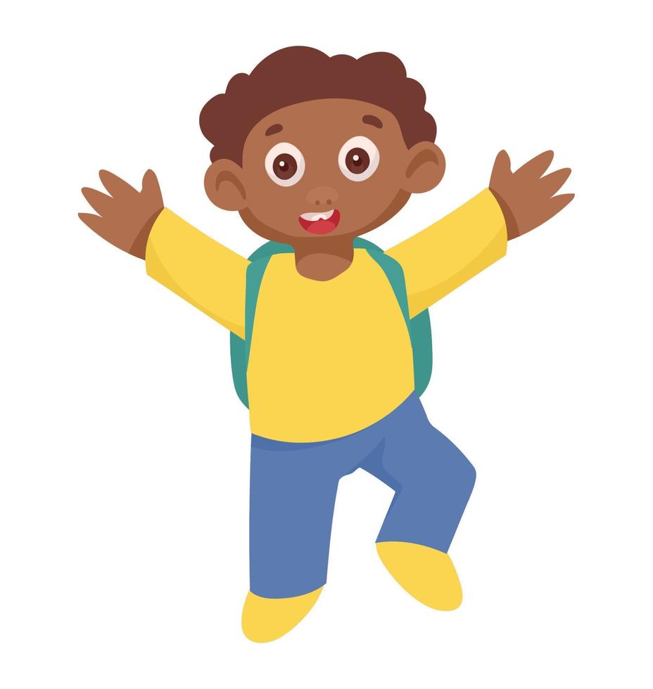 afro student boy with schoolbag vector