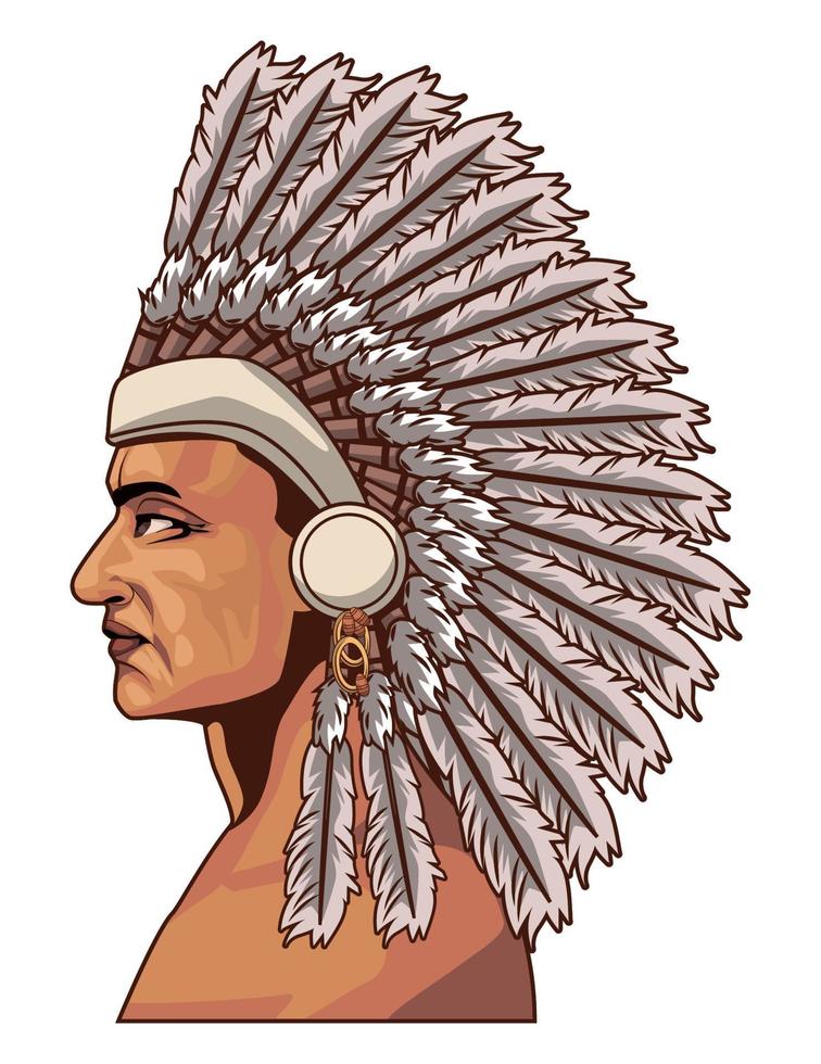 male native wearing feathers hat vector