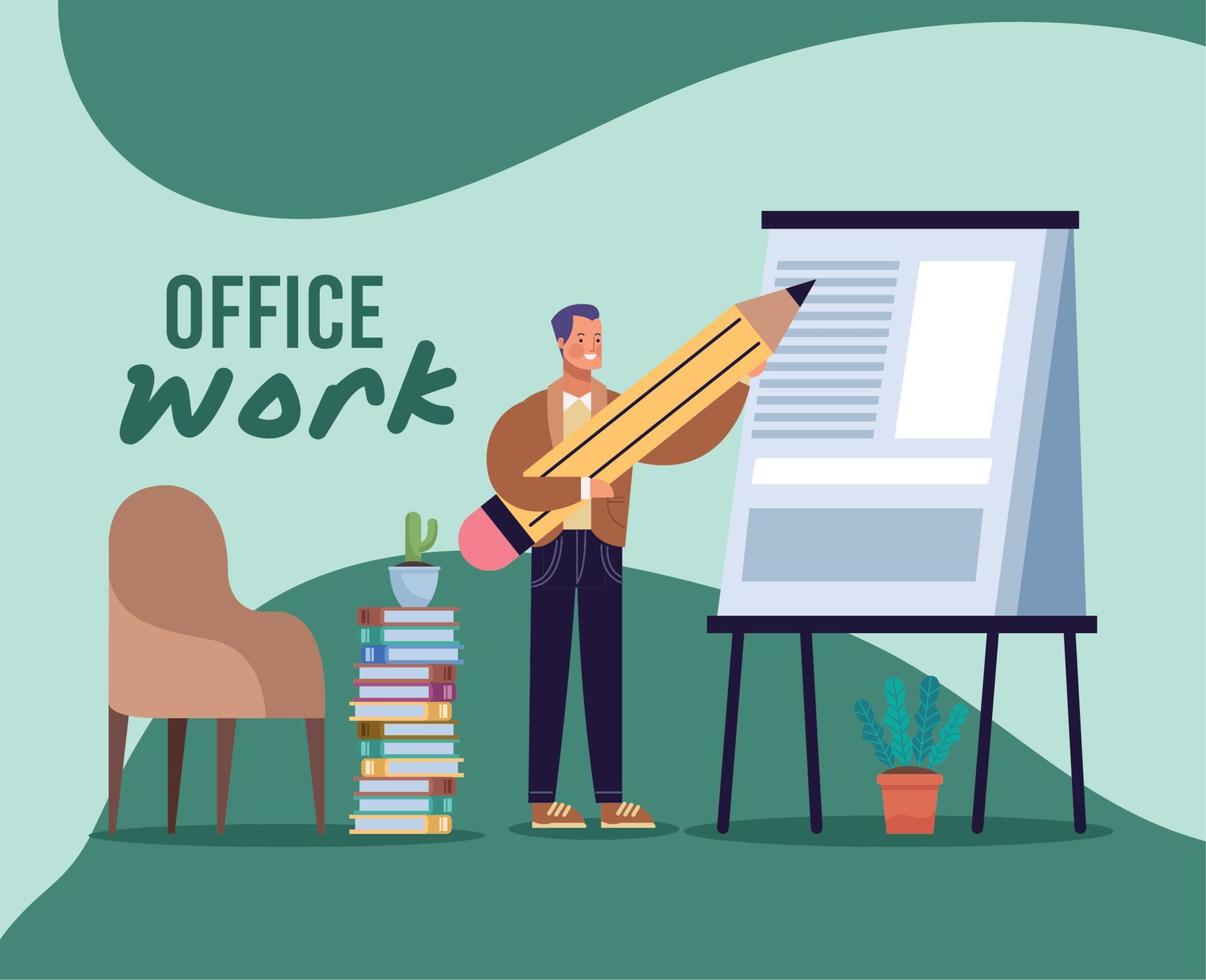 businessman and office work lettering vector