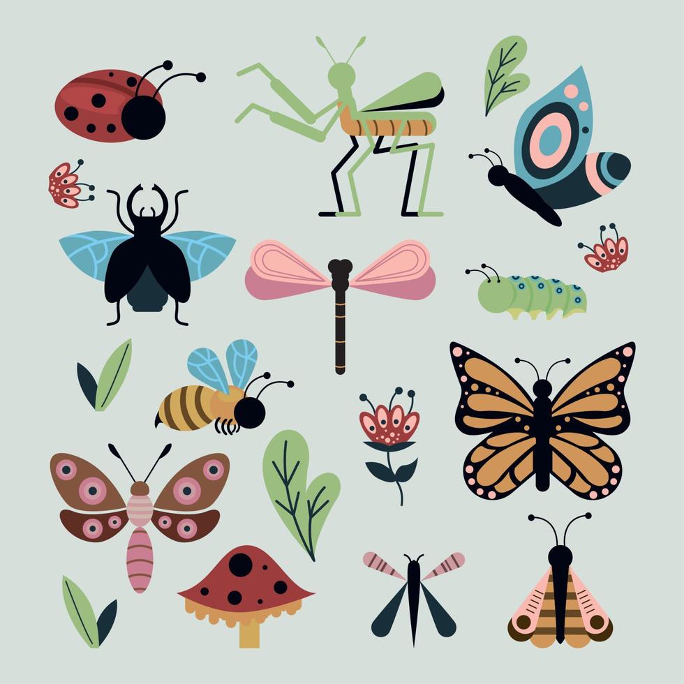 spring insects set vector