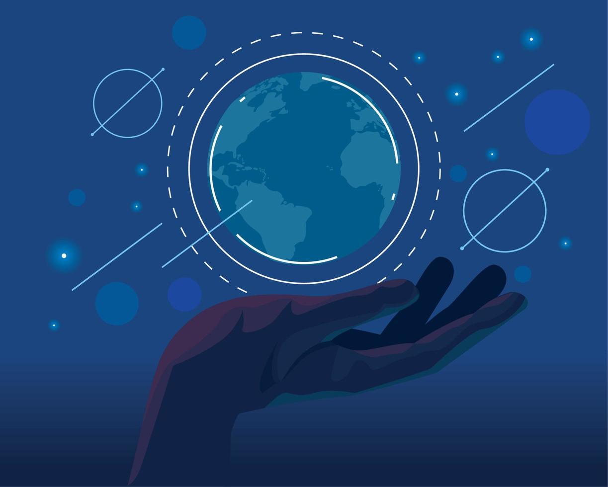 hand lifting earth tech vector