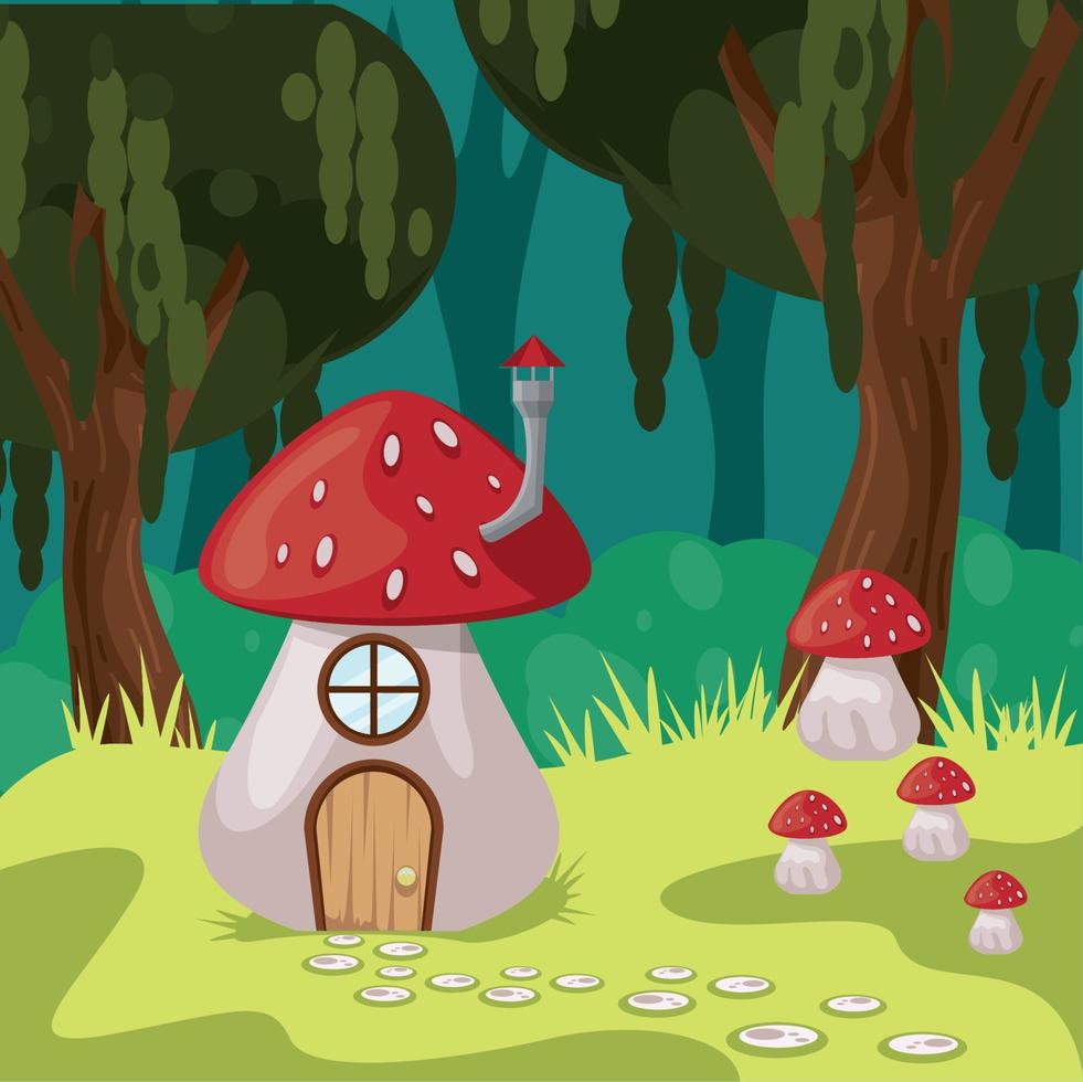 enchanted forest with fungus vector