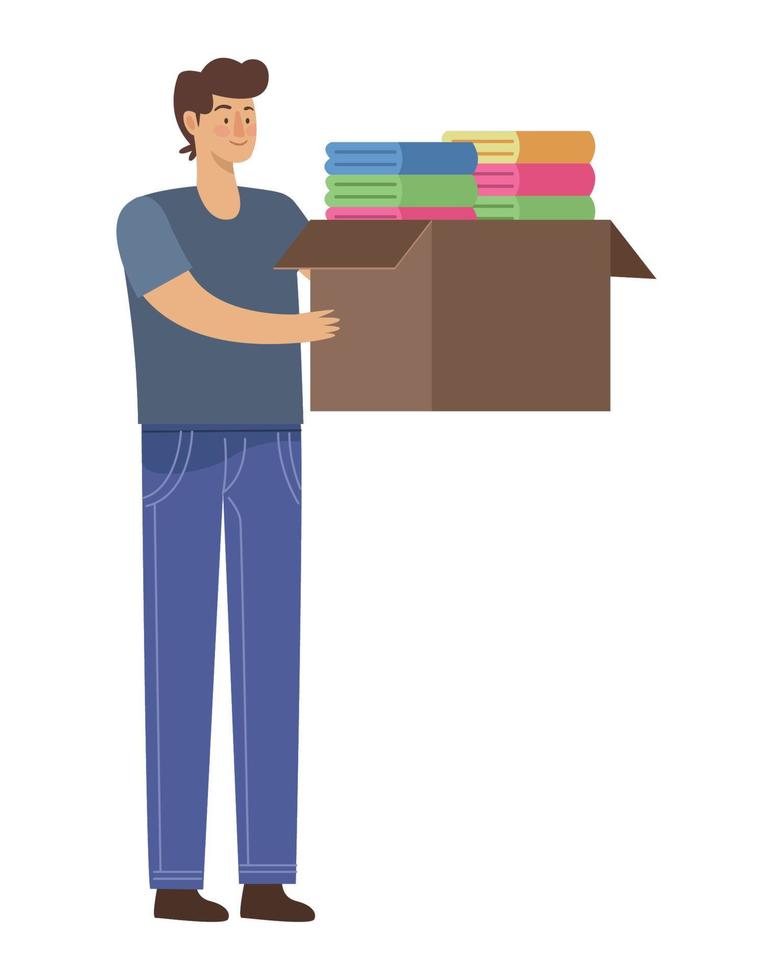 male volunteer lifting clothes donation vector