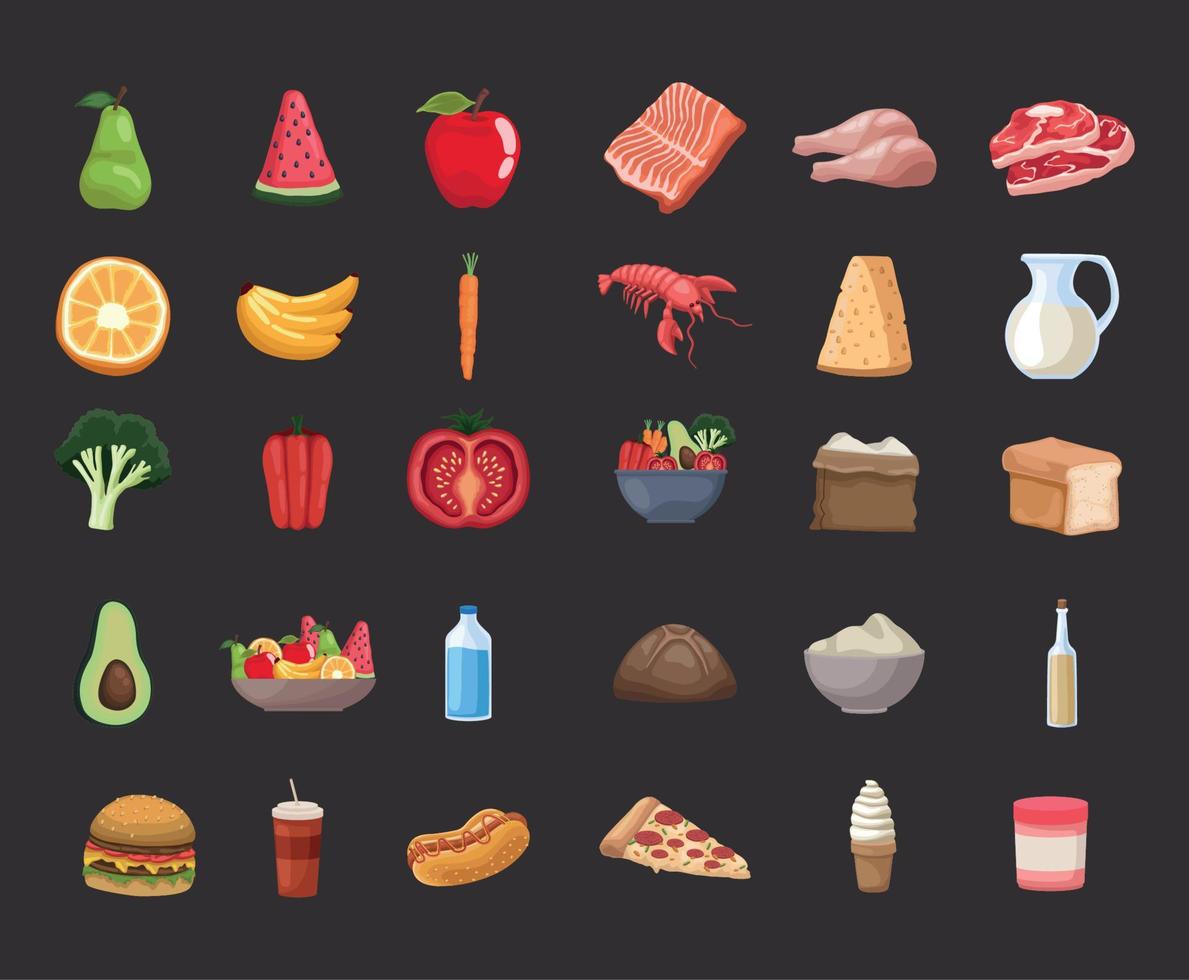 thirty delicious food icons vector