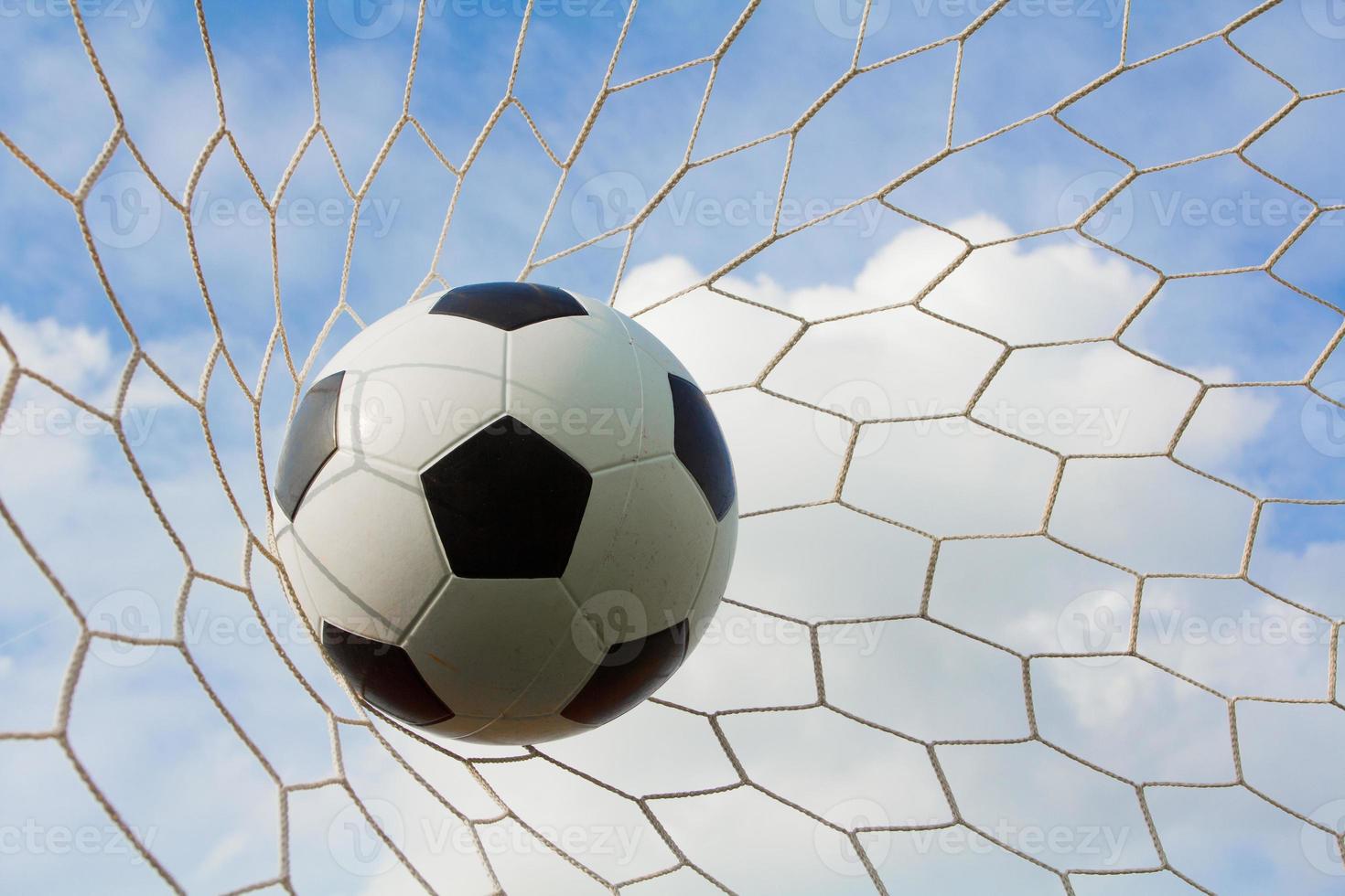 Soccer ball on goal with net photo