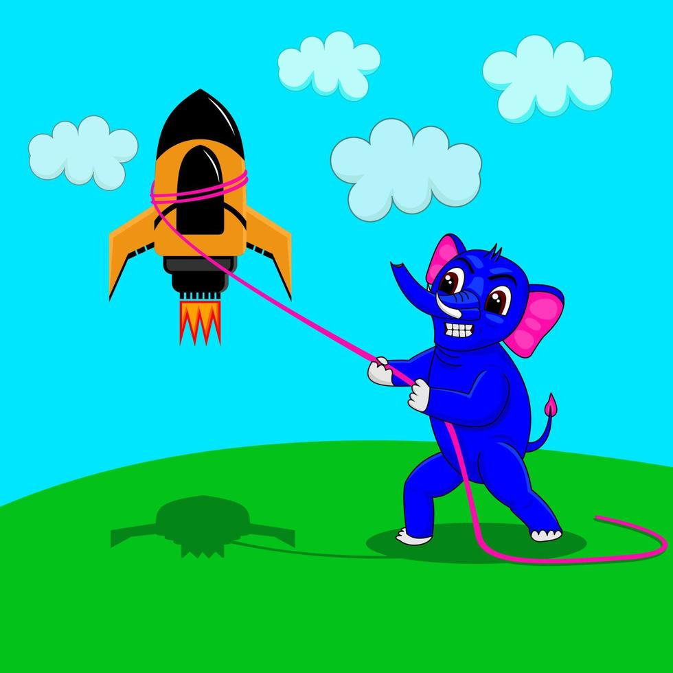 illustration of an elephant pulling a rocket, suitable for clothing, book covers, and etc.. vector
