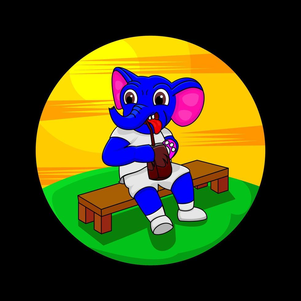 cute character, vector elephant drinking chocolate milk, suitable for