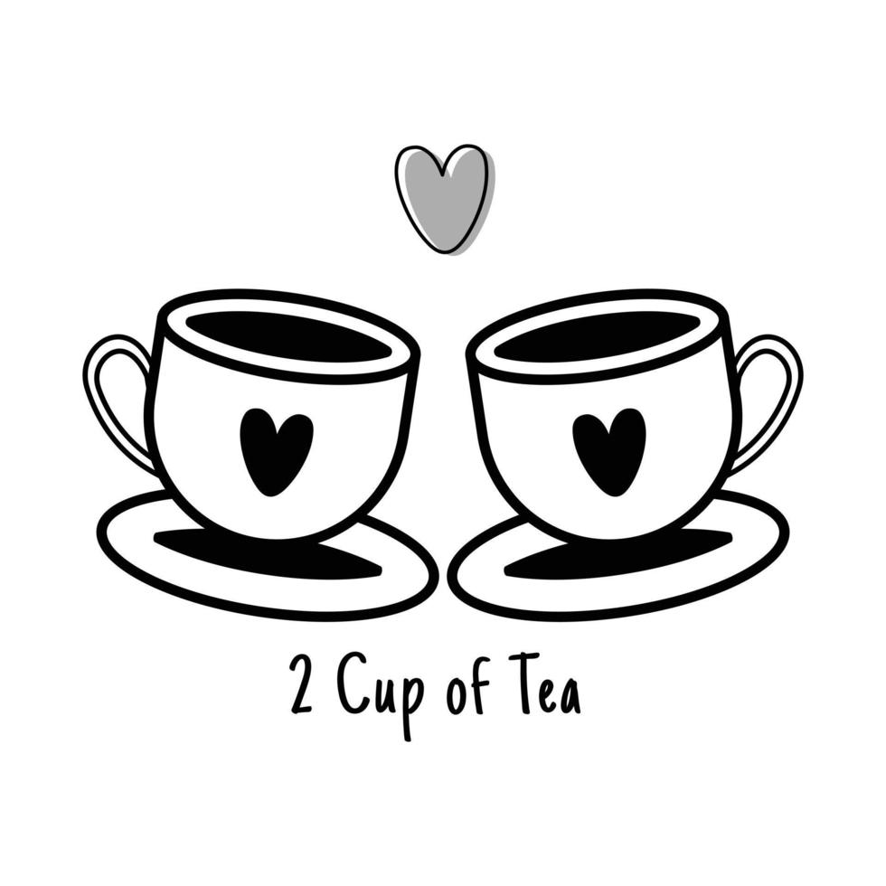 Two cup of tea on the silhouette flat design vector