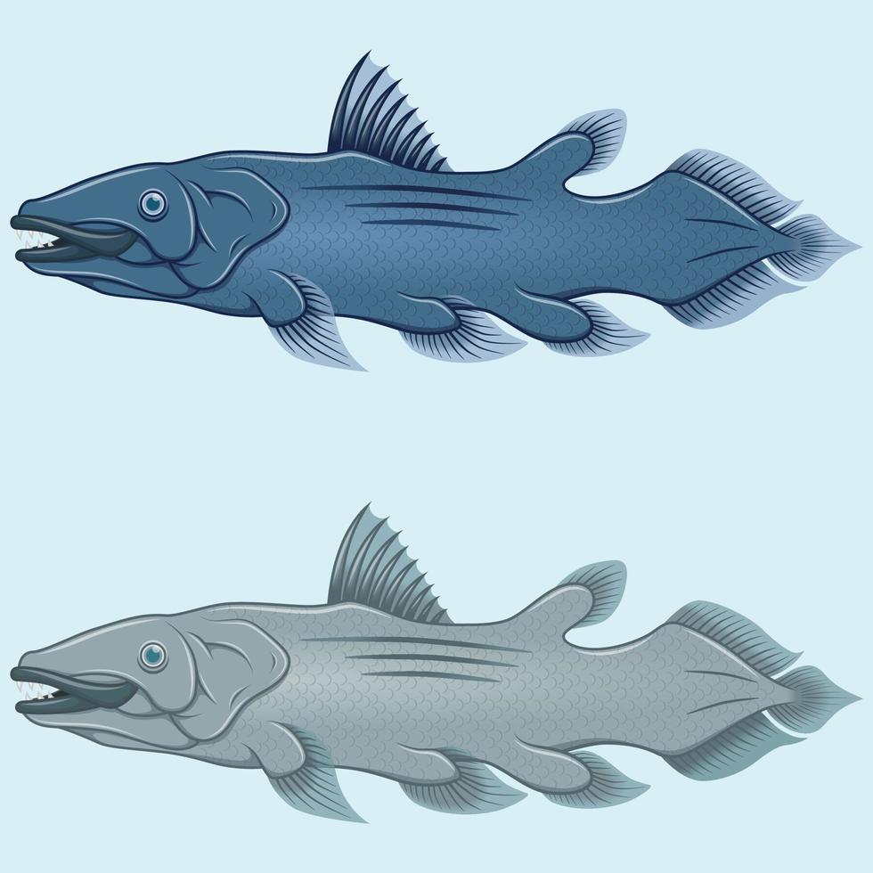 Coelacanth fish vector design, deep sea finfish, sport fishing fish