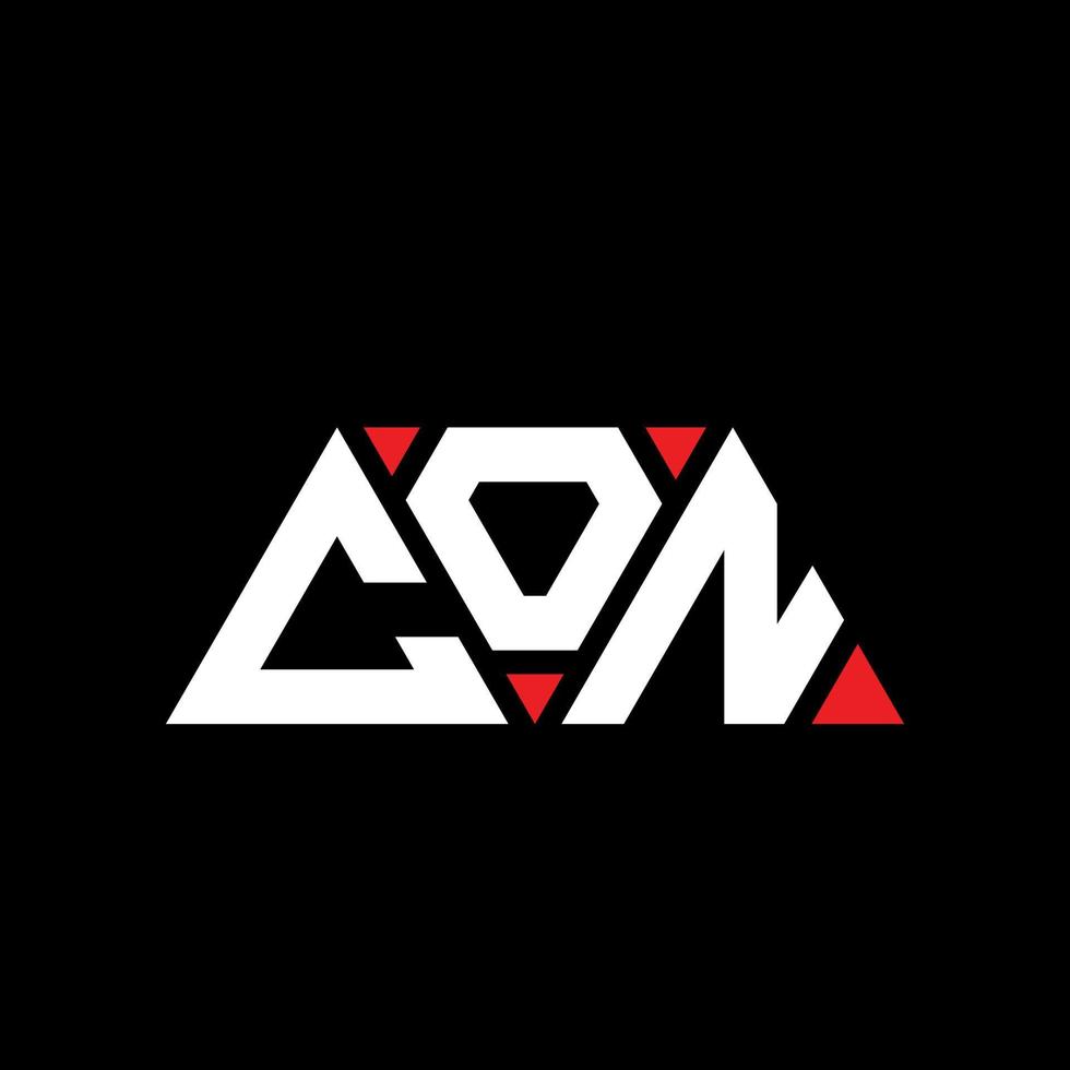 CON triangle letter logo design with triangle shape. CON triangle logo design monogram. CON triangle vector logo template with red color. CON triangular logo Simple, Elegant, and Luxurious Logo. CON