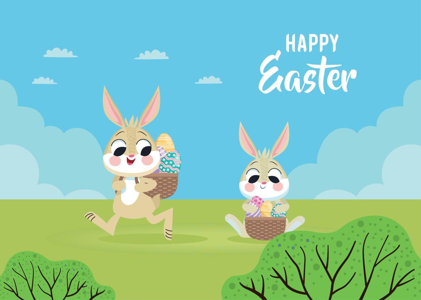 happy easter cute rabbits vector