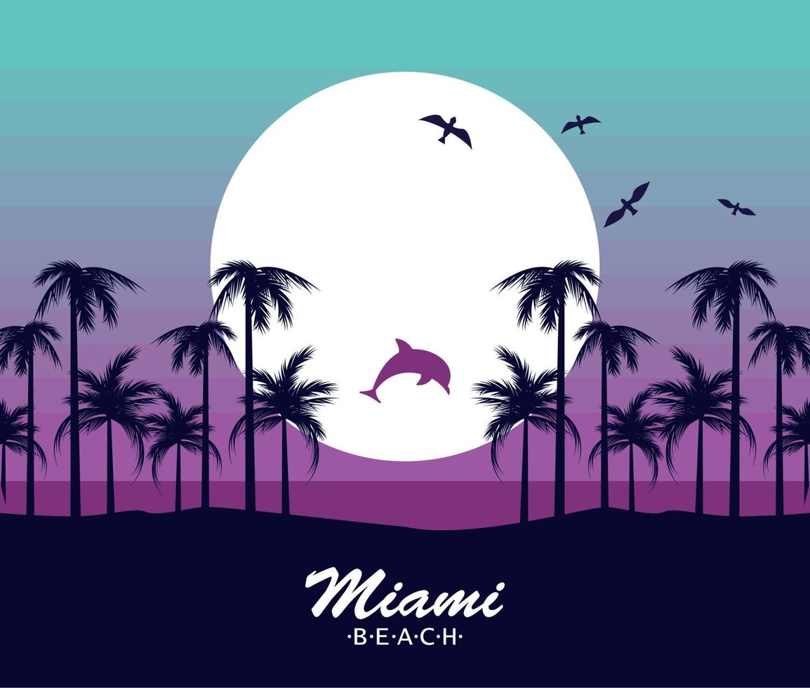 miami beach lettering seascape vector