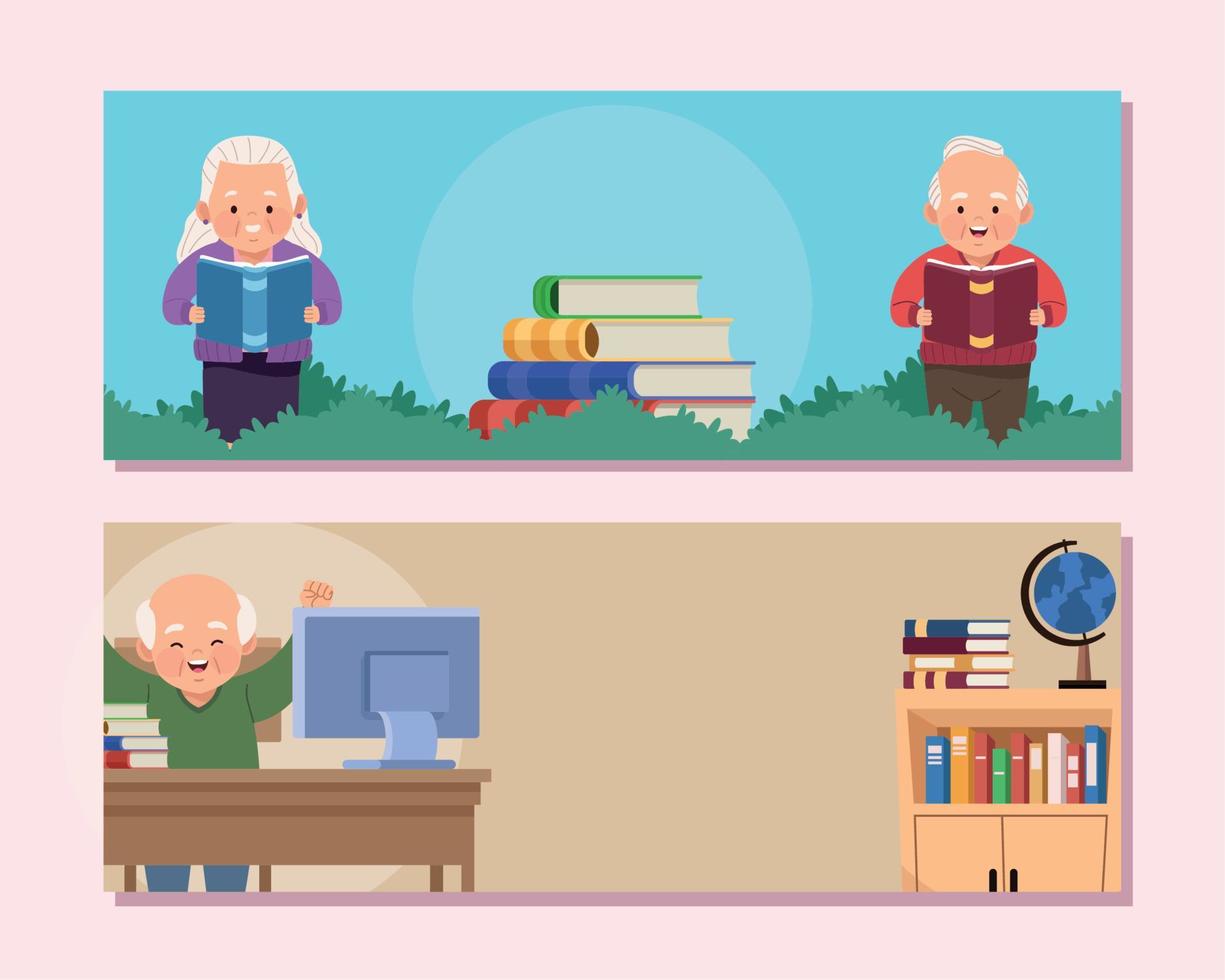old people continuing education vector