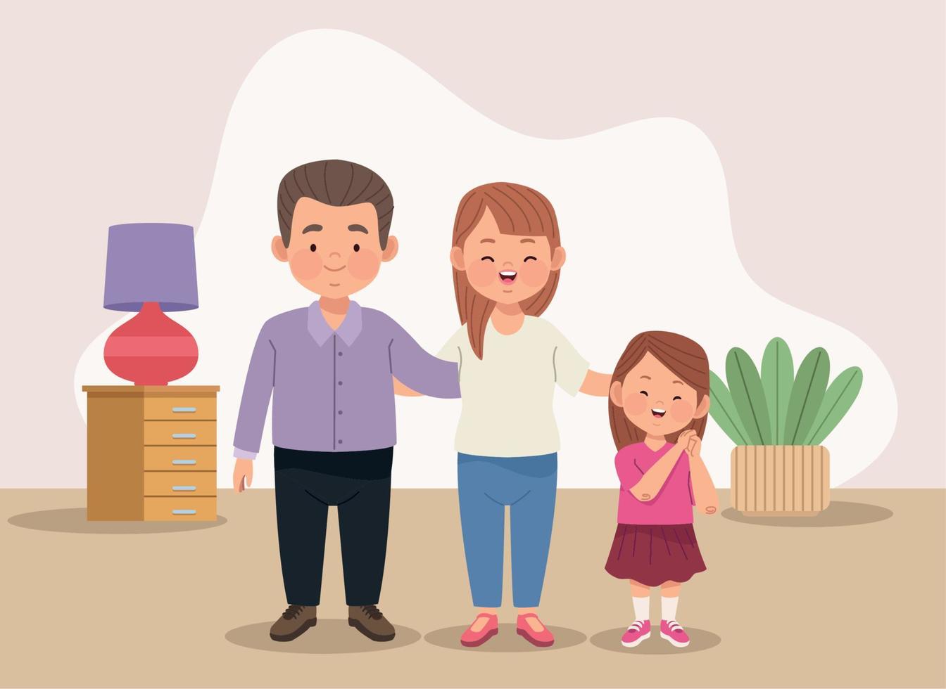 couple with daughter in house vector