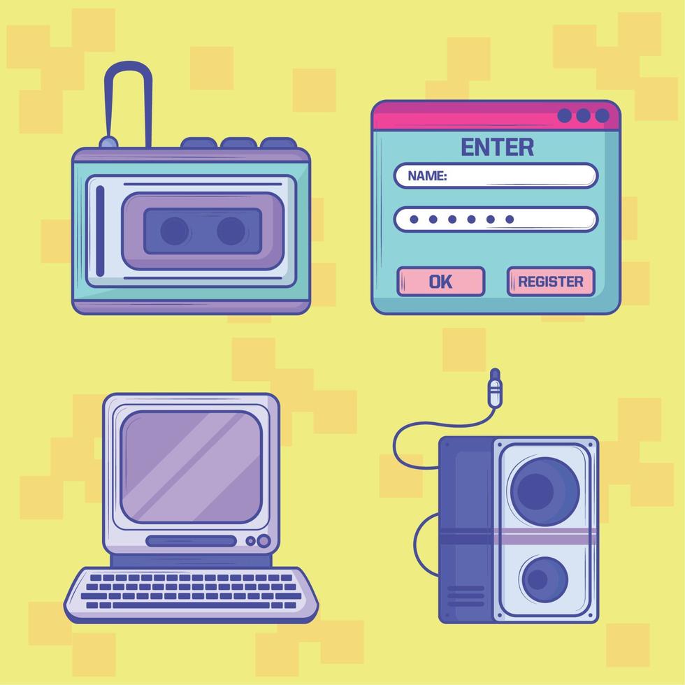 iconos retro tecnología vector