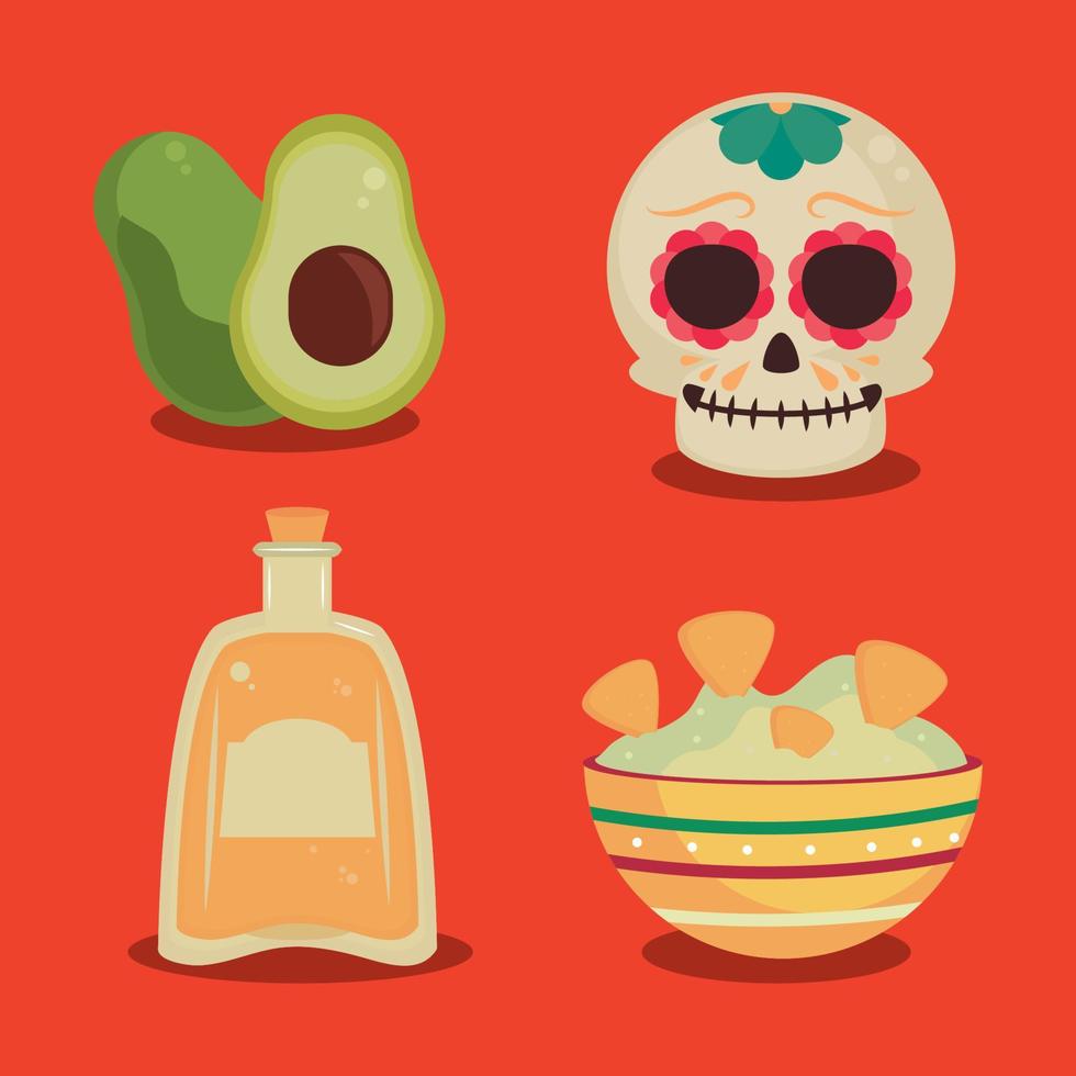 mexican icons set vector
