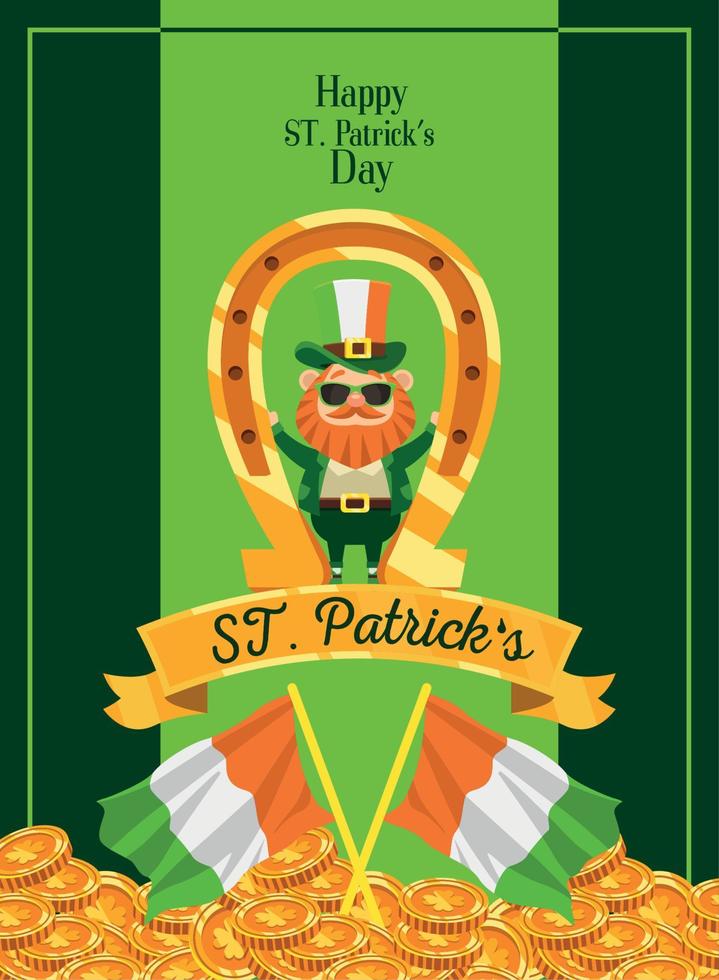 saint patricks leprechaun in horseshoe vector