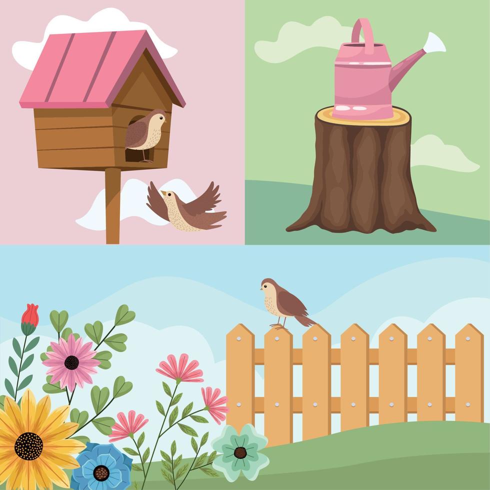 three spring season scenes vector