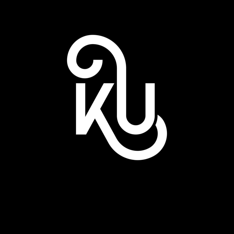 diseño de logotipo de letra ku sobre fondo negro. concepto creativo del logotipo de la letra de las iniciales ku. diseño de letras ku. ku diseño de letras blancas sobre fondo negro. logotipo de ku, ku vector