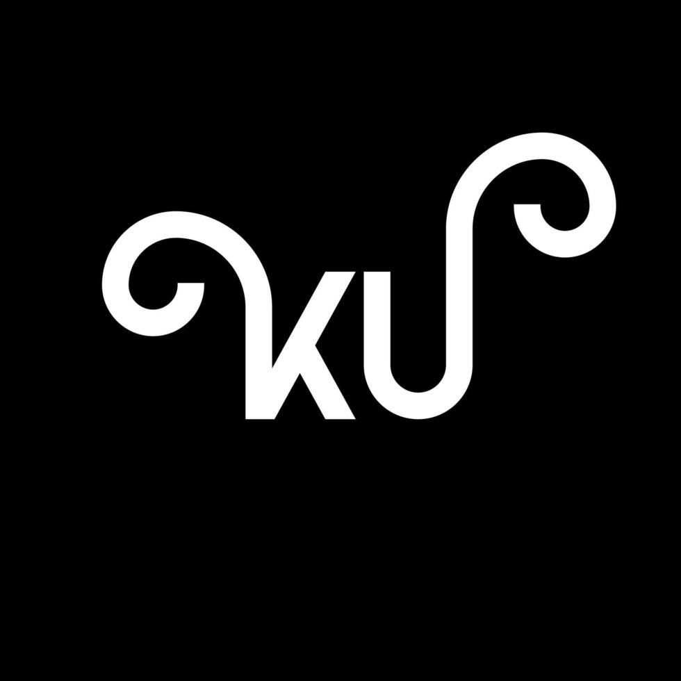 diseño de logotipo de letra ku sobre fondo negro. concepto creativo del logotipo de la letra de las iniciales ku. diseño de letras ku. ku diseño de letras blancas sobre fondo negro. logotipo de ku, ku vector