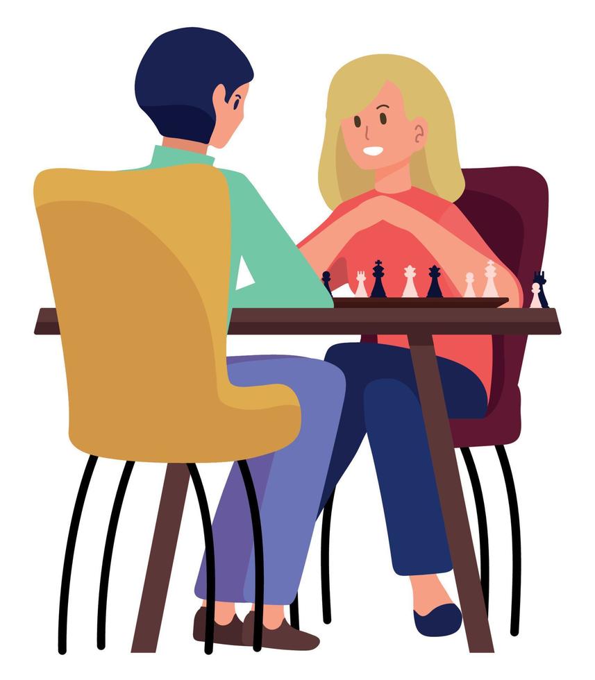 man and woman playing chess vector