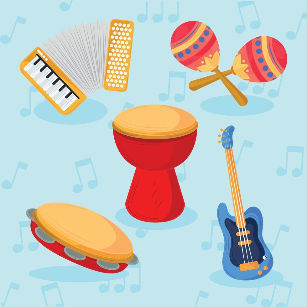 iconos, conjunto, música, instrumentos vector