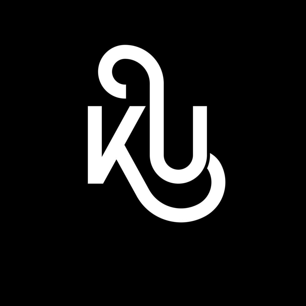 diseño de logotipo de letra ku sobre fondo negro. concepto creativo del logotipo de la letra de las iniciales ku. diseño de letras ku. ku diseño de letras blancas sobre fondo negro. logotipo de ku, ku vector