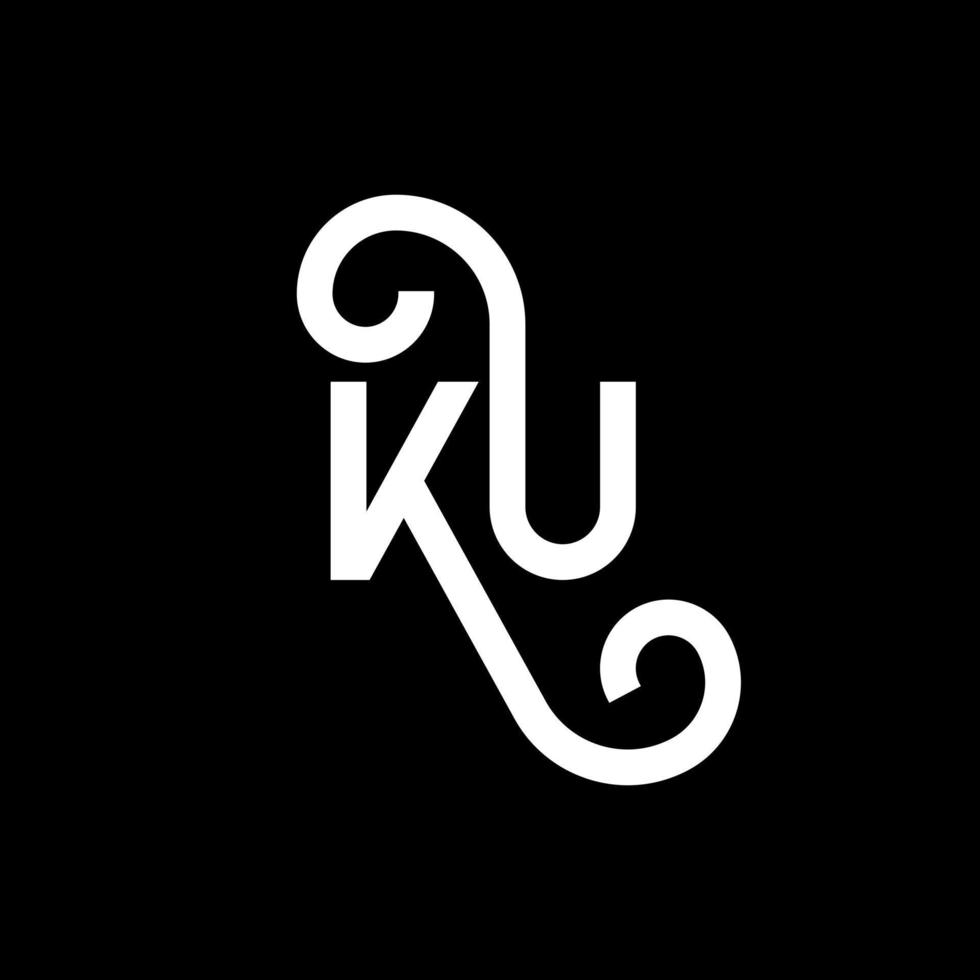 diseño de logotipo de letra ku sobre fondo negro. concepto creativo del logotipo de la letra de las iniciales ku. diseño de letras ku. ku diseño de letras blancas sobre fondo negro. logotipo de ku, ku vector